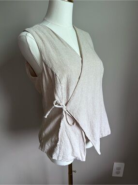 Linen blend Sleeveless Wrap Top Light natural Beige earthy neutral summer boho